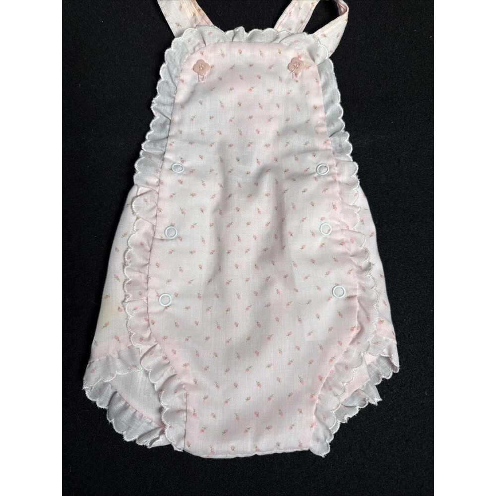 Vintage 80s  Baby Girl Romper Sun Suit Overalls 6 Months Pink Roses Ruffle